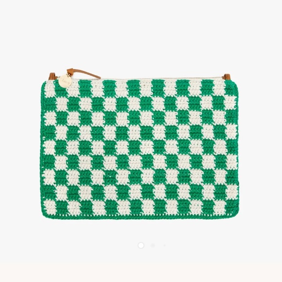 Clare V. Handbags - Clare V. Green and Cream Checkered Crochet Flat Clutch with tabs